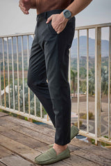 L&C Black Checked Regular Fit Ankle Length Formal/Casual Pants For Men | Polyester Viscose Blend