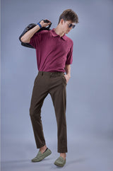 L&C Brown Lined Regular Fit Ankle Length Formal/Casual Pants For Men | Polyester Viscose Blend