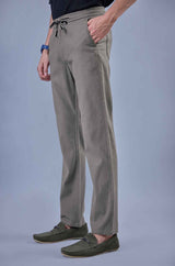 L&C Men's Dark Grey Cotton Dobby Casual Lowers | Comfort Fit