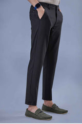 L&C Black Regular Fit Ankle Length Formal/Casual Pants For Men | Lined | Polyester Viscose Blend