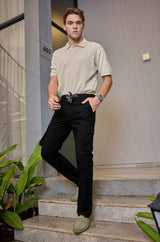 L&C Men's Black Cotton Dobby Cargo Pants | Comfort Fit