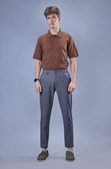 L&C Grey Checked Regular Fit Ankle Length Formal/Casual Pants For Men | Polyester Viscose Blend