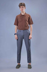 L&C Grey Checked Regular Fit Ankle Length Formal/Casual Pants For Men | Polyester Viscose Blend