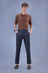 L&C Navy Checked Regular Fit Ankle Length Formal/Casual Pants For Men | Polyester Viscose Blend