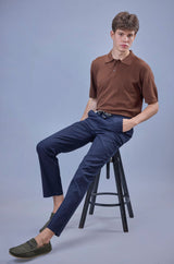 L&C Men's Navy Cotton Dobby Casual Lowers | Comfort Fit