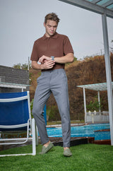 L&C Grey Regular Fit Ankle Length Formal/Casual Pants For Men | Lined | Polyester Viscose Blend