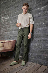 L&C Men's Olive Cotton Dobby Casual Lowers | Comfort Fit