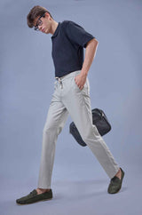 L&C Men's Light Grey Cotton Dobby Casual Lowers | Comfort Fit