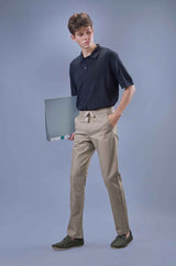 L&C Men's Khaki Cotton Dobby Casual Lowers | Comfort Fit