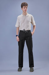 L&C Men's Black Cotton Dobby Casual Lowers | Comfort Fit