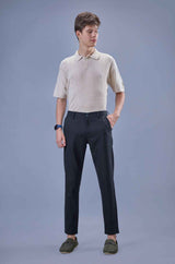 L&C Navy Regular Fit Ankle Length Formal/Casual Pants For Men | Lined | Polyester Viscose Blend