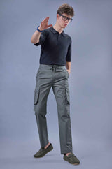 L&C Men's Stone Cotton Dobby Cargo Pants | Comfort Fit