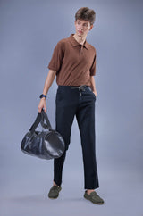 L&C Men's Navy Cotton Dobby Casual Lowers | Comfort Fit