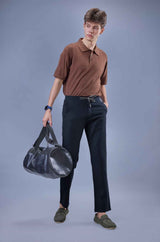 L&C Men's Navy Cotton Dobby Casual Lowers | Comfort Fit