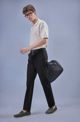 L&C Men's Black Cotton Dobby Casual Lowers | Comfort Fit