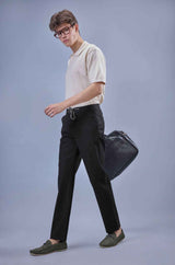 L&C Men's Black Cotton Dobby Casual Lowers | Comfort Fit