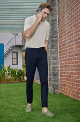L&C Navy Lined Regular Fit Ankle Length Formal/Casual Pants For Men | Polyester Viscose Blend