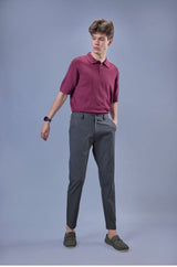L&C Grey Lined Regular Fit Ankle Length Formal/Casual Pants For Men | Polyester Viscose Blend