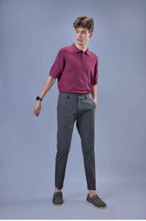 L&C Grey Lined Regular Fit Ankle Length Formal/Casual Pants For Men | Polyester Viscose Blend
