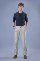 L&C Men's Beige Cotton Dobby Casual Lowers | Comfort Fit