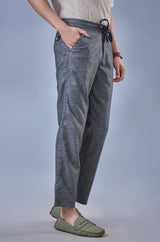 L&C Dark Grey Relax Fit Ankle Length Casual Linen Blend Lowers For Men