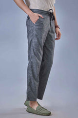 L&C Dark Grey Relax Fit Ankle Length Casual Linen Blend Lowers For Men