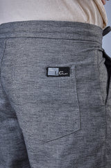 L&C Dark Grey Relax Fit Ankle Length Casual Linen Blend Lowers For Men