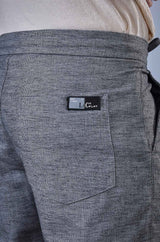 L&C Dark Grey Relax Fit Ankle Length Casual Linen Blend Lowers For Men