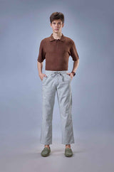 L&C Light Grey Relax Fit Ankle Length Casual Lowers for Men | Linen Blend | Versatile Comfort
