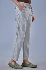 L&C Light Grey Relax Fit Ankle Length Casual Lowers for Men | Linen Blend | Versatile Comfort