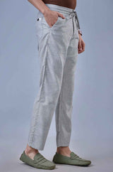 L&C Light Grey Relax Fit Ankle Length Casual Lowers for Men | Linen Blend | Versatile Comfort
