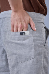 L&C Light Grey Relax Fit Ankle Length Casual Lowers for Men | Linen Blend | Versatile Comfort