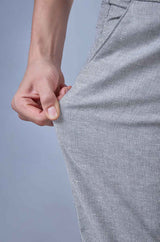 L&C Light Grey Relax Fit Ankle Length Casual Lowers for Men | Linen Blend | Versatile Comfort