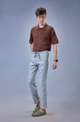 L&C Sky Blue Relax Fit Ankle Length Casual Lowers for Men | Linen Blend | Comfortable and Stylish
