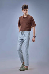 L&C Sky Blue Relax Fit Ankle Length Casual Lowers for Men | Linen Blend | Comfortable and Stylish