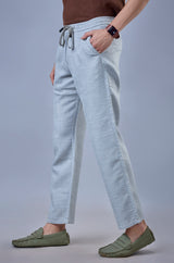 L&C Sky Blue Relax Fit Ankle Length Casual Lowers for Men | Linen Blend | Comfortable and Stylish