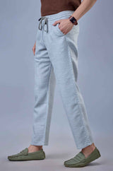 L&C Sky Blue Relax Fit Ankle Length Casual Lowers for Men | Linen Blend | Comfortable and Stylish