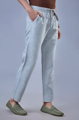 L&C Sky Blue Relax Fit Ankle Length Casual Lowers for Men | Linen Blend | Comfortable and Stylish