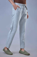 L&C Sky Blue Relax Fit Ankle Length Casual Lowers for Men | Linen Blend | Comfortable and Stylish