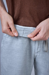 L&C Sky Blue Relax Fit Ankle Length Casual Lowers for Men | Linen Blend | Comfortable and Stylish