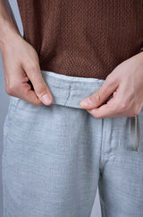 L&C Sky Blue Relax Fit Ankle Length Casual Lowers for Men | Linen Blend | Comfortable and Stylish