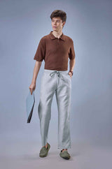 L&C Light Grey Relax Fit Casual Ankle Length Linen Blend Lowers for Men