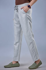 L&C Light Grey Relax Fit Casual Ankle Length Linen Blend Lowers for Men