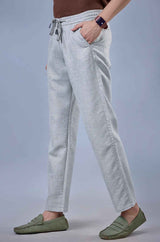 L&C Light Grey Relax Fit Casual Ankle Length Linen Blend Lowers for Men