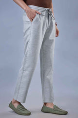 L&C Light Grey Relax Fit Casual Ankle Length Linen Blend Lowers for Men
