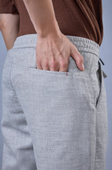 L&C Light Grey Relax Fit Casual Ankle Length Linen Blend Lowers for Men