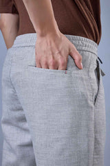 L&C Light Grey Relax Fit Casual Ankle Length Linen Blend Lowers for Men