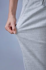 L&C Light Grey Relax Fit Casual Ankle Length Linen Blend Lowers for Men