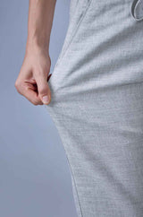 L&C Light Grey Relax Fit Casual Ankle Length Linen Blend Lowers for Men