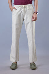 L&C Beige Relax Fit Ankle Length Casual Lowers for Men | Linen Blend | Comfortable Lounge Wear